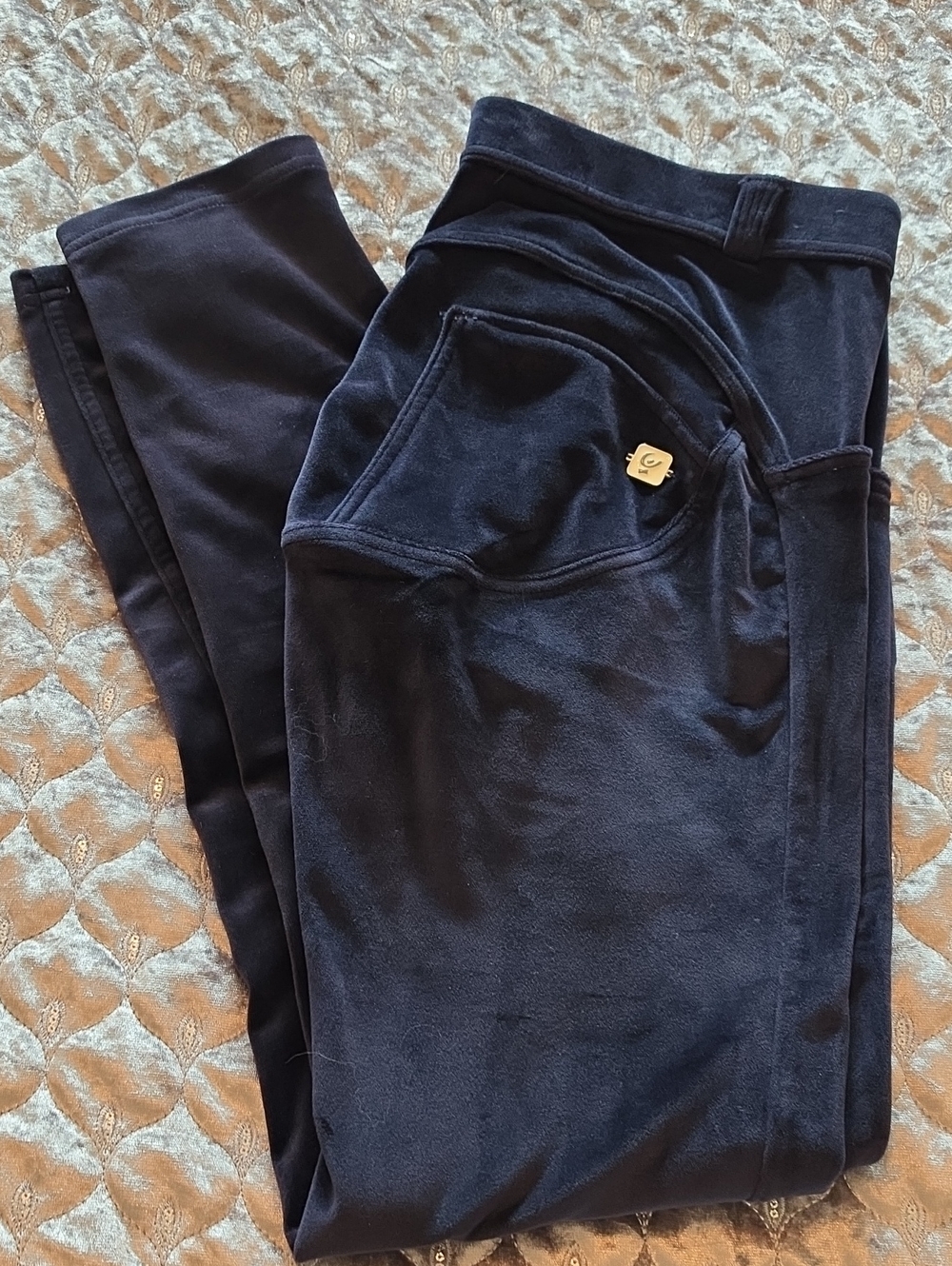 Freddy Navy Velvet Jeggings with Pocket Emblem